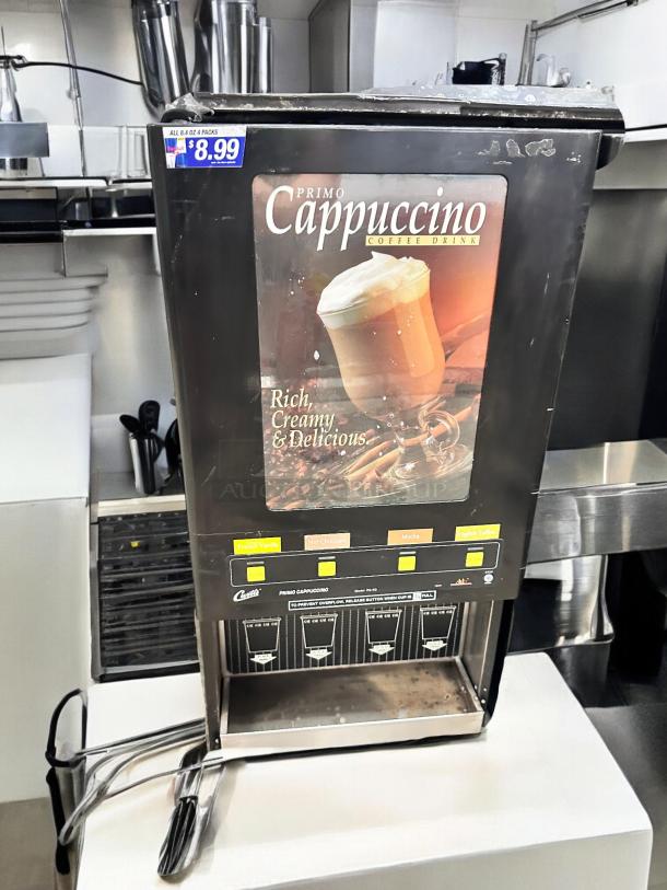 Curtis PC-40 Primo Cappuccino Dispenser, superb condition, 120V, fully tested. Features flavor options and clear control panel.