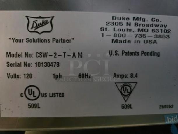 Immaculate Duke CSW-2-T-AM tabletop electric 2-well soup warmer, 120V, fully tested. UL listed, made in USA.