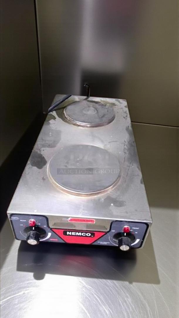 Nemco 6310-3 electric double burner hot plate, superb condition, stainless steel finish, tested and working, 240V.