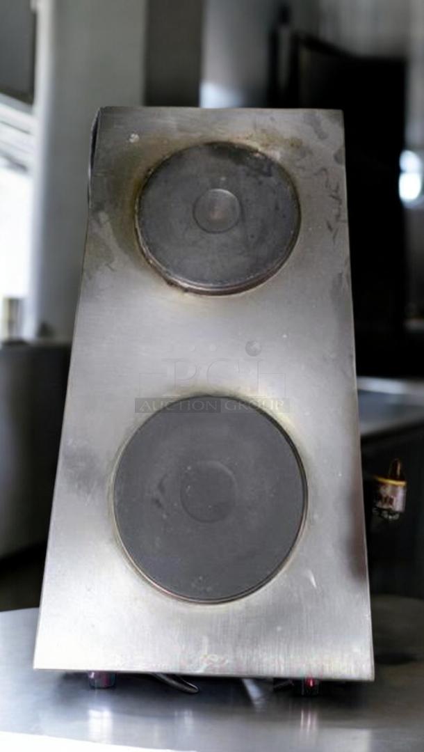 Nemco 6310-3 double burner electric countertop hot plate, superb condition, 240V, fully tested, stainless steel finish.