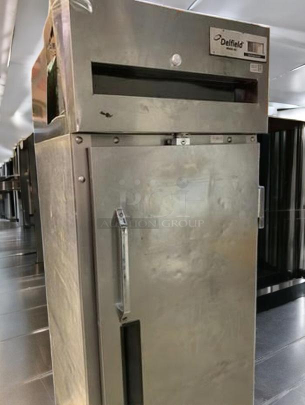 Delfield 6025XL-S single-door reach-in refrigerator, stainless steel, excellent condition, fully tested, 115V.