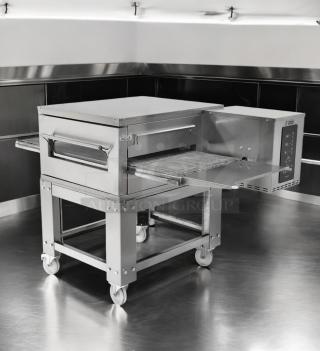 Exceptional condition XLT 3255 natural gas conveyor pizza oven on wheels, stainless steel finish, fully tested and operational.