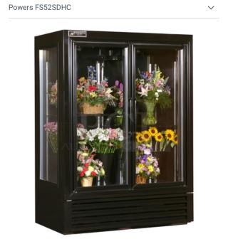 Immaculate Bush Refrigeration FS52GD, 2-door glass merchandiser, floral case, fully tested, 115V, Camden, NJ, USA.