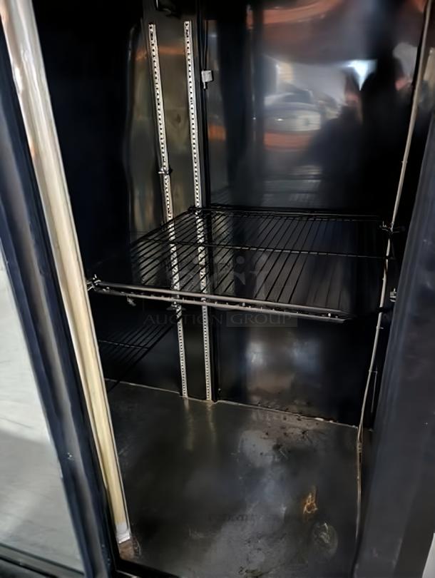Immaculate Bush Refrigeration FS52GD double glass door merchandiser, 115V, black interior, fully tested and operational.
