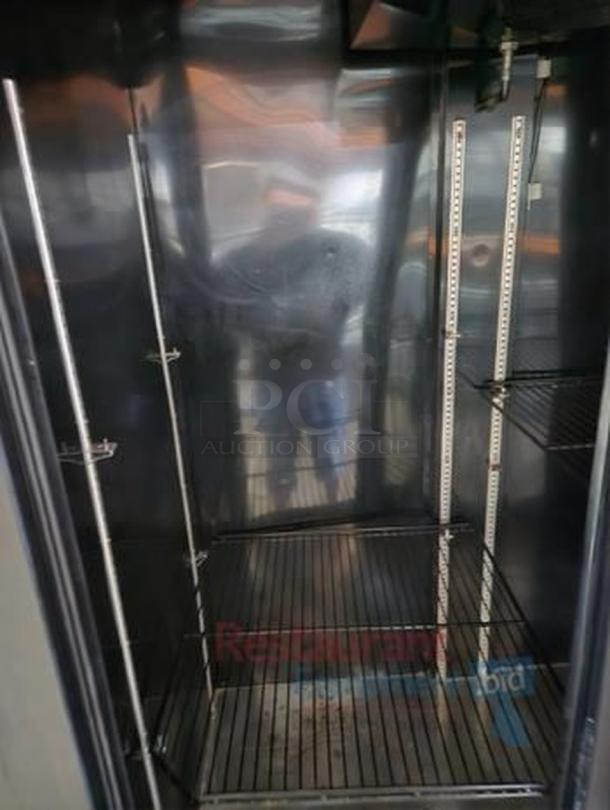 Bush Refrigeration FS52GD glass-door merchandiser, immaculate condition, adjustable shelves, interior view, fully tested.