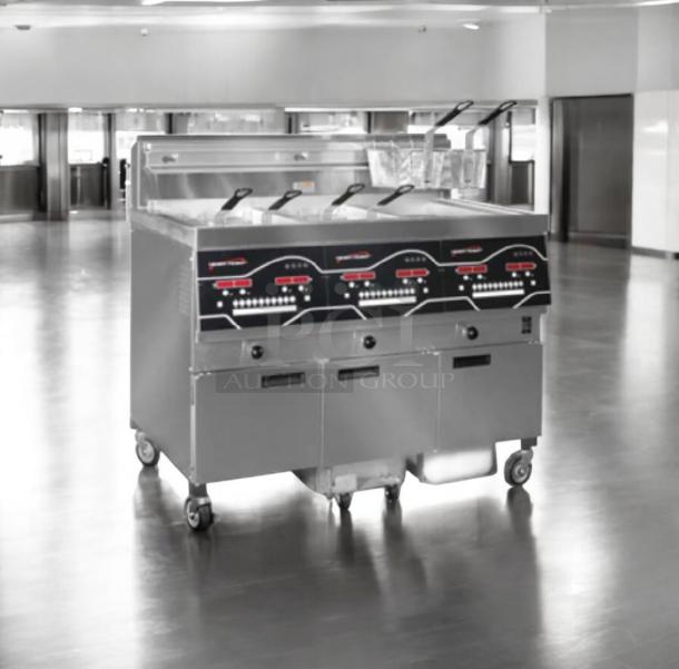 Henny Penny EEG-243 FFFX ST triple-well gas deep fryer with Oil Guardian, outstanding condition, fully tested, natural gas.