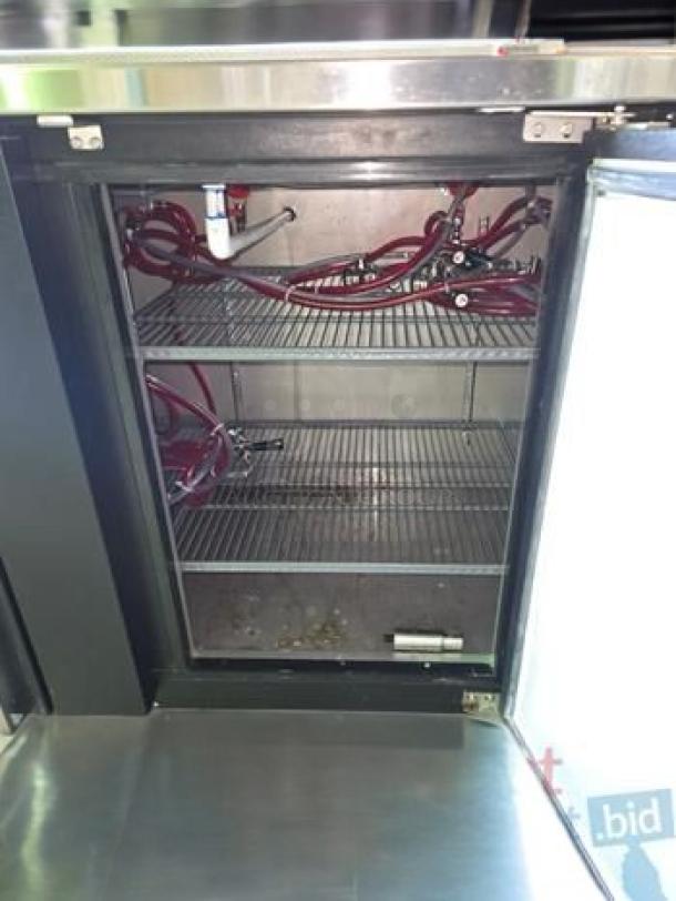 Micro Matic MBB-94-E back bar cabinet, excellent condition, with 8-head brass draft tower; shelves, 115V, tested working.