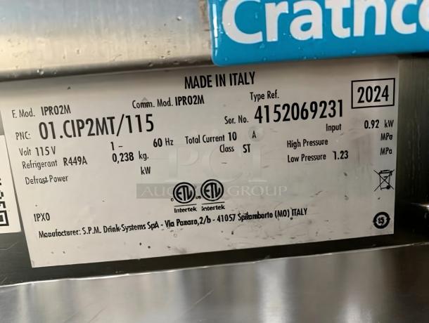 Immaculate SPM I-Pro 2M Twin Bowl Granita Machine, 115V, tested working, features R449A refrigerant, made in Italy label.