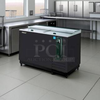 Turbo Air TBC-50SB-N6 50" bottle cooler, two solid doors, black finish, excellent condition, tested working.