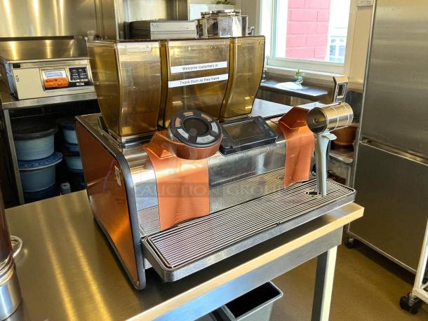 Thermoplan Mastrena II espresso machine, tested and working, 220v, 3ph, features digital display, copper finish.