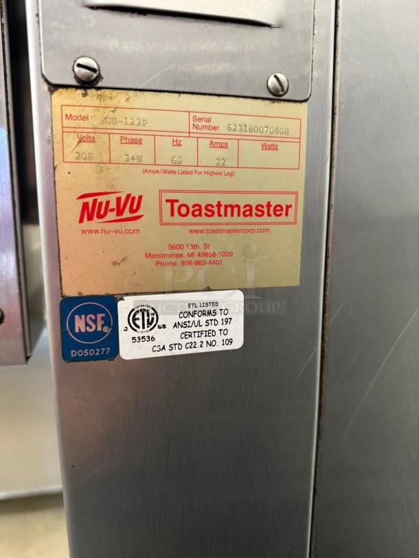 Nu-Vu SUB-123P double deck electric oven proofer combo, NSF certified, 120/240V, 3PH, fully tested, excellent condition.
