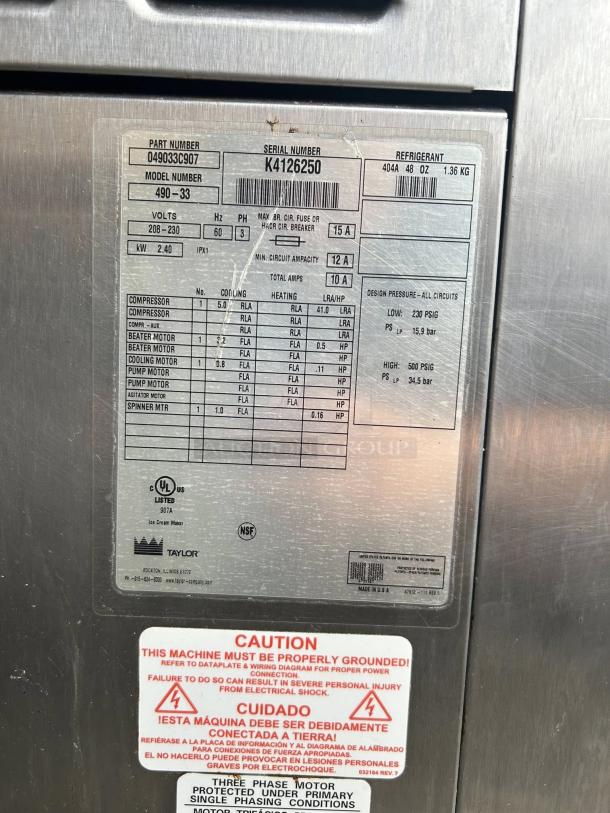 Taylor Model 490 countertop shake freezer, single flavor, excellent condition, tested and working. Serial: K4126250.