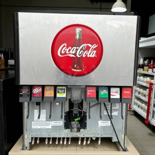 Lancer 85-4548H-111 countertop ice and soft drink dispenser, 250lb storage, Coca-Cola branding, tested and working.