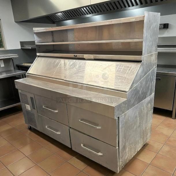 Randell 51368WPR Refrigerator Prep Table, 4 drawers, stainless steel, tested, working, 115v, 1ph, heavy-duty unit, used condition.