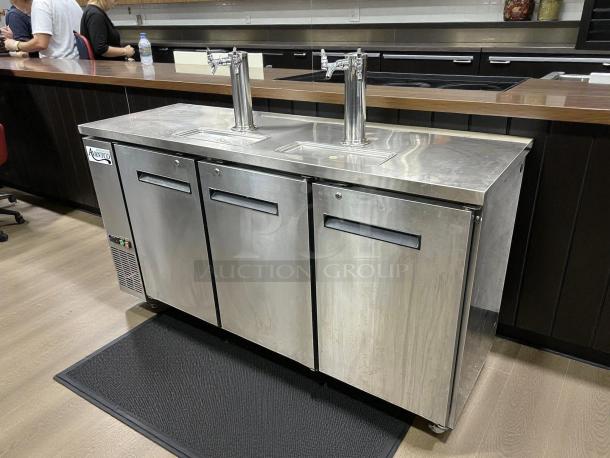 Avantco UDD-72-HC kegerator beer dispenser, stainless steel, dual tap, tested and working, excellent condition, visible brand label.