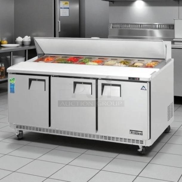 Everest Refrigeration EPBNR3 Sandwich/Salad Prep Table, 71 1/8", refrigerated base, tested, 115v, excellent condition.