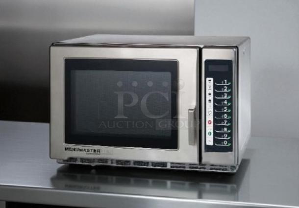 MENUMASTER MFS18TS commercial microwave oven, stainless steel, tested and working, 208-240V 60Hz, excellent condition.