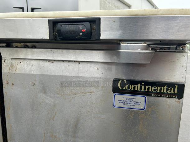Continental Refrigerator SW72N30M-FB, 72" 3-door prep table, excellent condition, visible control panel, factory service label.
