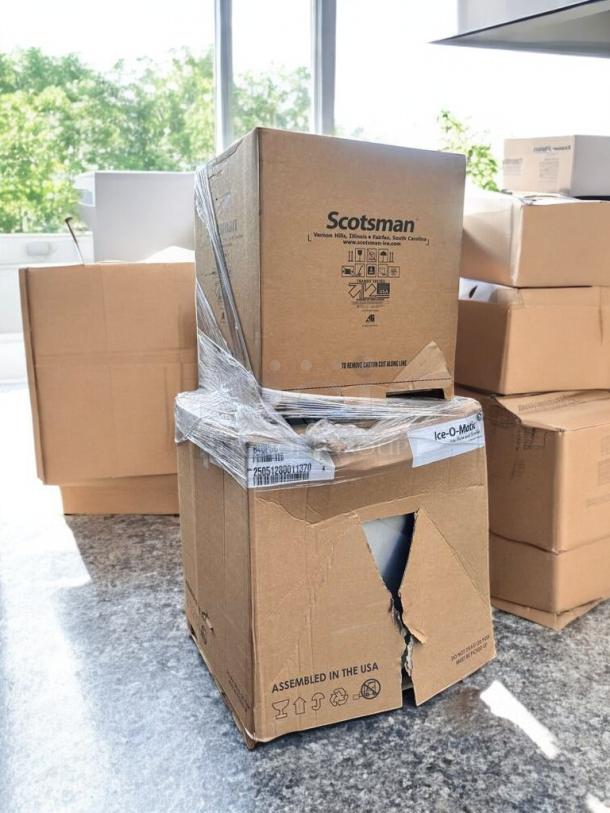 Brand New Scotsman FS1222R-32 Prodigy Plus ice maker in original packaging, includes ice bin; remote-cooled, 1250 lb/day capacity.