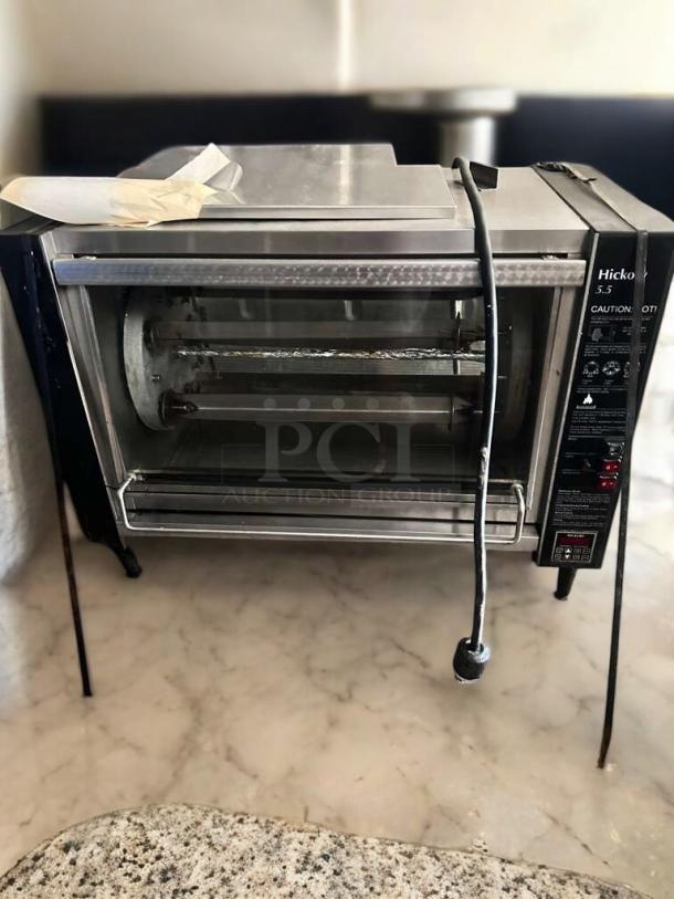 Hickory Industries N/5.5 E electric rotisserie oven, excellent condition, 5 spits, tested and working, with visible control panel.
