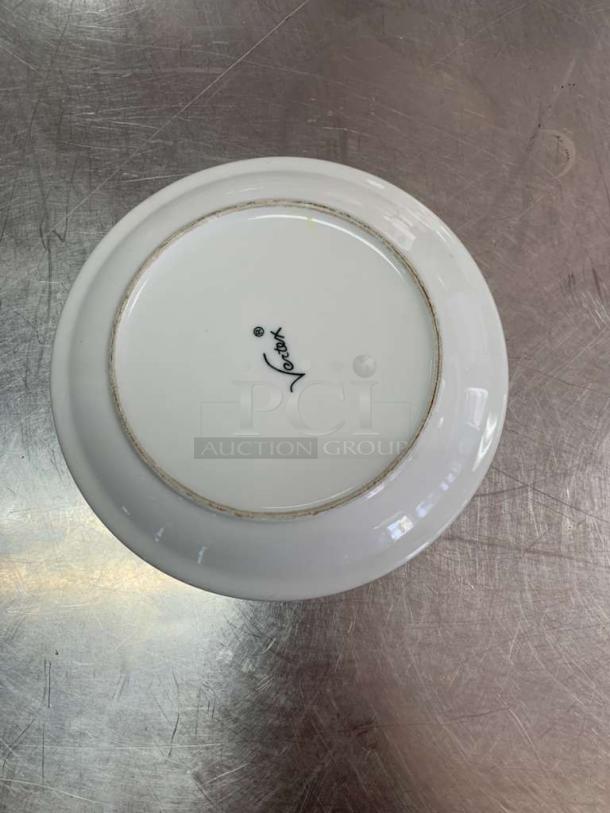 Vertex 12" white porcelain dinner plate, excellent condition, embossed logo. Perfect for elegant dining.