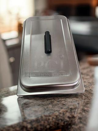 Vollrath 30042 full-size stainless steel steam table pan cover, excellent condition, with black handle, tested and clean.