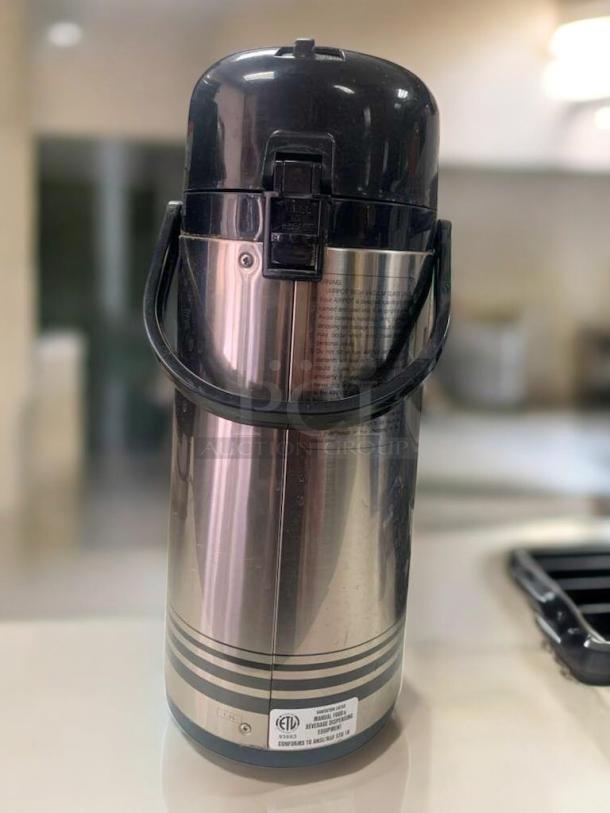 Java Classics Colombia Supremo Airpot Coffee Server, excellent condition, stainless steel, black details, tested & working.