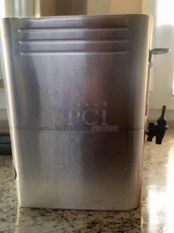 Curtis GemX GEN3 iced tea dispenser, stainless steel, excellent condition, tested working, mango iced tea graphic.