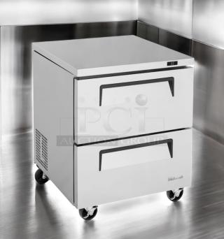 Turbo Air TUR-28SD-D2-N undercounter refrigerator with two drawers, superb condition, stainless steel, 28", 115V.