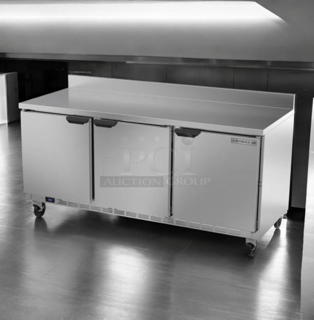 Beverage-Air WTR72AHC-FIP 72" worktop refrigerator, 3-section, immaculate condition, 115V, fully tested, stainless steel.