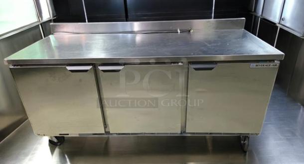 Beverage-Air WTR72AHC-FIP 72" worktop refrigerator, immaculate condition, 3 sections, stainless steel, tested and working.