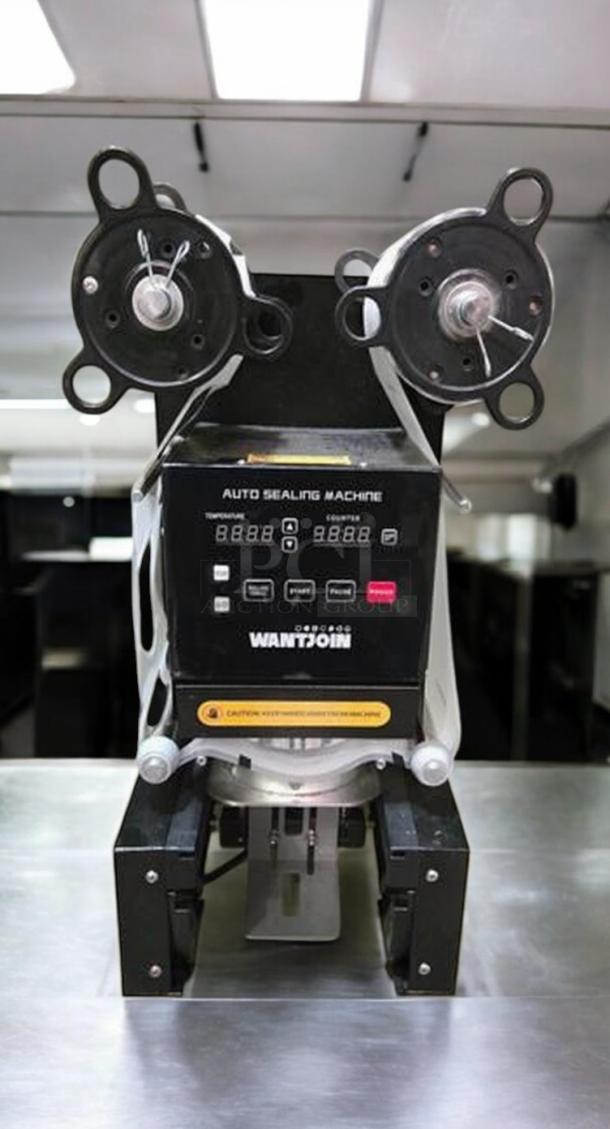 WantJoin WZ-95B cup sealing machine, fully automatic, 110V, outstanding condition, tested and working with digital display.