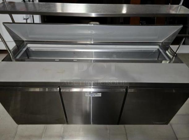 Immaculate MoTak MST-72-X 70” refrigerated prep table, stainless steel, 115V, fully tested, excellent condition.