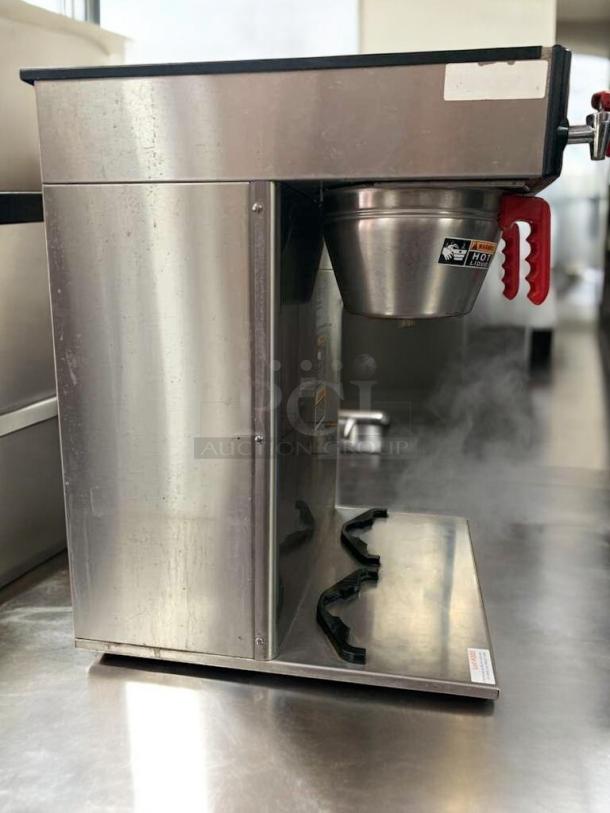 BUNN Dual Brew Coffee Maker, stainless steel, excellent condition, digital controls, steam visible, tested and working.