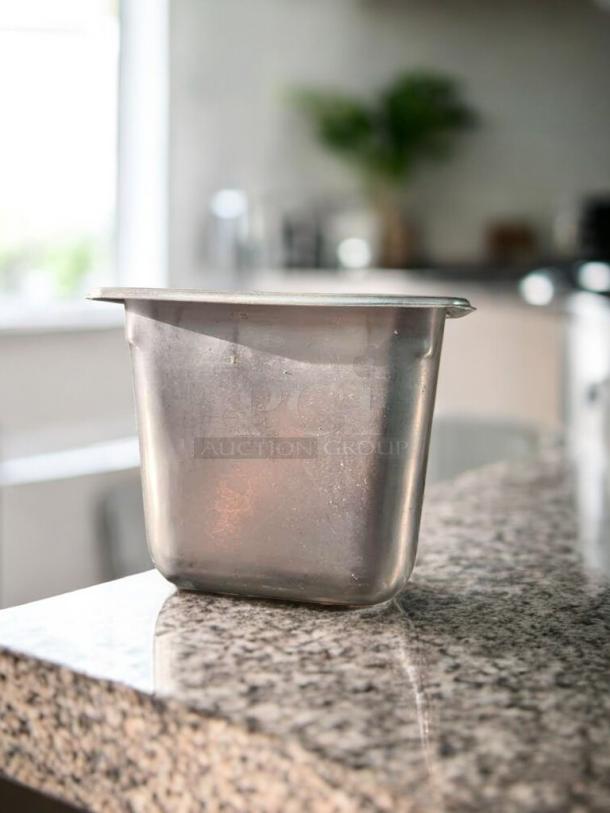 1/6 Size Stainless Steel Food Pan, 6" deep, excellent condition, NSF certified, commercial grade, compatible with Cambro/Vollrath/Winco.