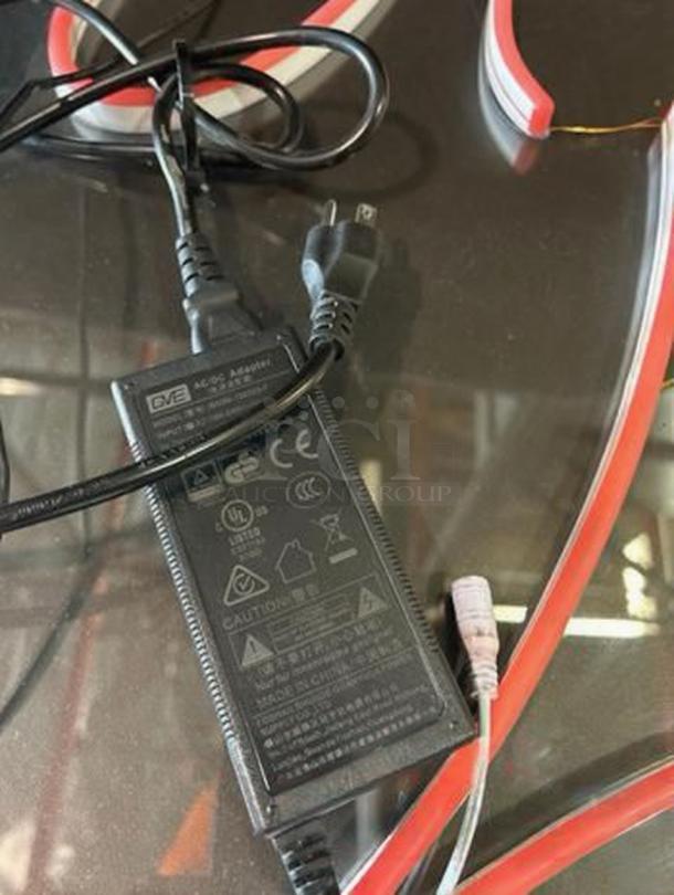 Custom “Open Late” Neon LED Sign, pink/white script, 110V. Includes power adapter, wires. Excellent condition, tested working.