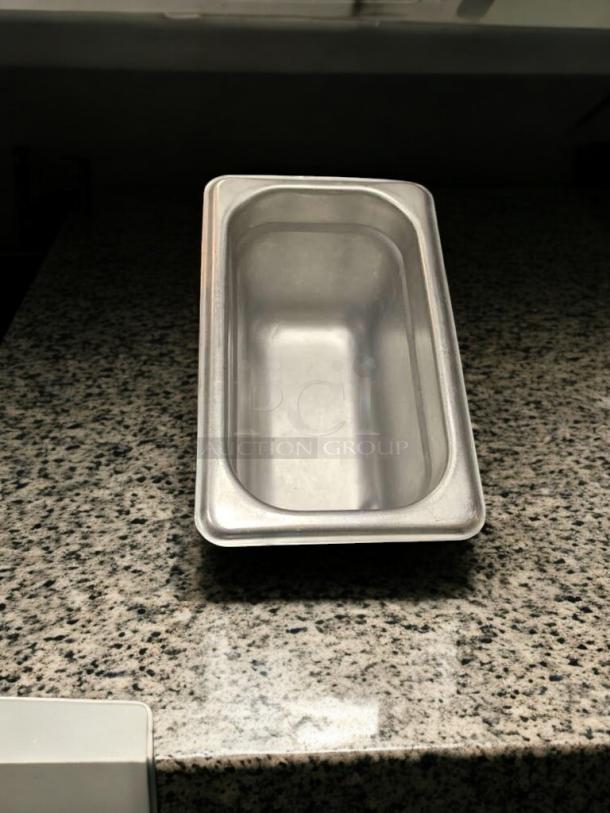 1/9 size 6" deep stainless steel food pan, excellent condition, commercial grade, NSF certified, clean, ready for use.