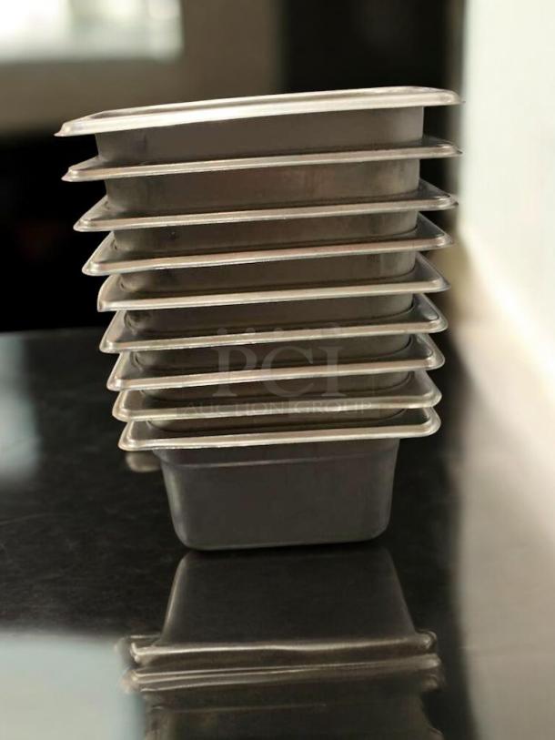 1/9 Size NSF Certified Stainless Steel Food Pans, 6" Deep, Commercial Grade, Excellent Condition, Clean, Ready for Use.