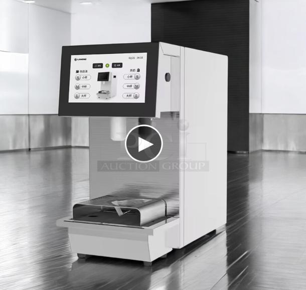 Anhui Linkbar Double Favor espresso machine, excellent condition, 110V, fully tested, touchscreen controls, sleek design.