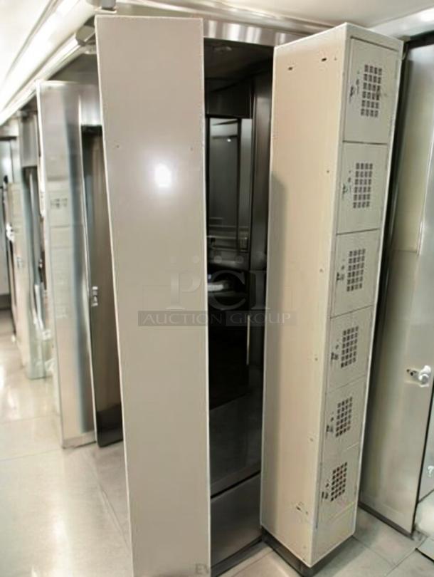 6-tier ventilated metal lockers in excellent condition, Generic Industrial/Commercial Series, fully functional. Quantity: 2.