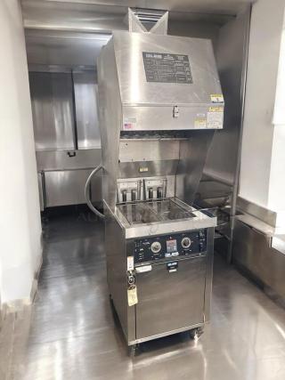 Immaculate Giles WOG-MP-VH ventless electric fryer with built-in hood, fully tested, 208V, stainless steel, clear labels and controls.
