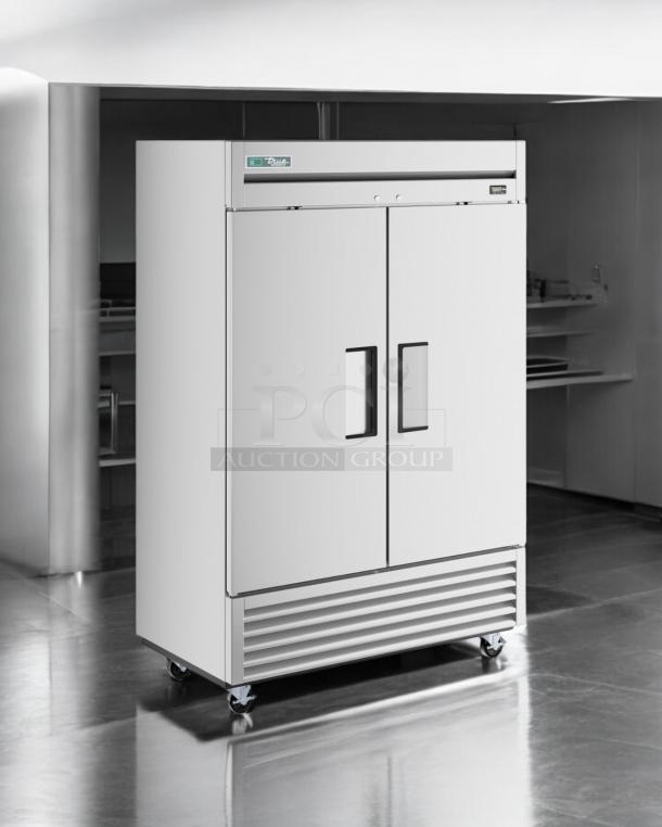 True T-49 two-door refrigerator in superb condition; solid doors, 115V, fully tested, brand label visible.