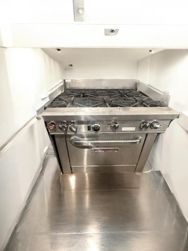 Alt text: Southbend S36D 6-burner gas range with oven, stainless steel, outstanding condition, fully tested, natural gas compatible.