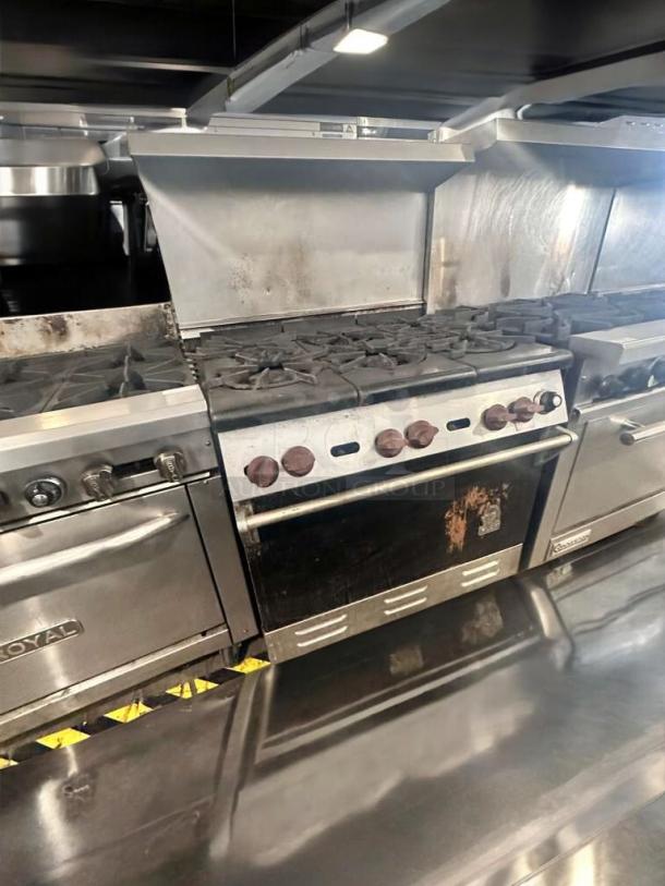 Imperial IR-6 gas range, 6 burners with oven, great condition, natural gas, fully tested and working, stainless steel exterior.