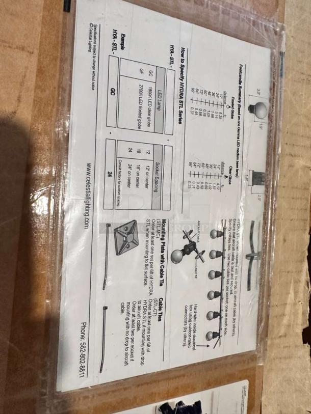 Brand new Celestial Lighting HYDRA STL Series commercial-grade string light set, UL listed, unused in original box.