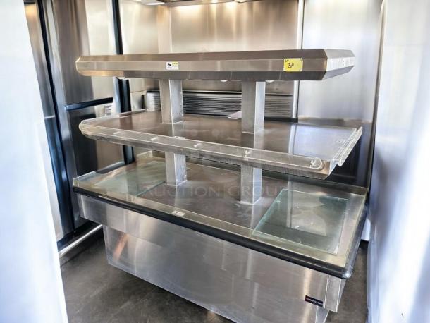 Royston 2HF-72-SS 72" two-tier hot food island merchandiser in outstanding condition, dual heat lamp display, fully tested.