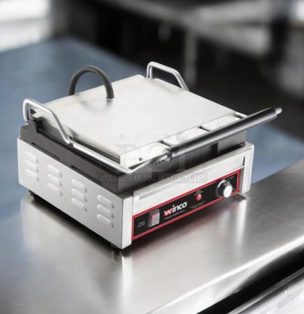 INCO EPG-1C single panini grill in superb condition, 120V, fully tested, stainless steel, by Winco DWL Industries Co.