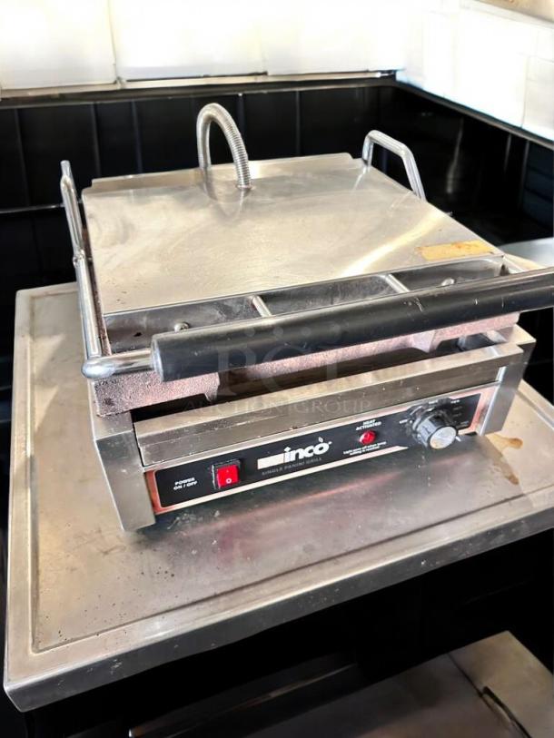 INCO EPG-1C Panini Grill in superb condition, 120V, fully tested, stainless steel housing, visible controls, ready for use.