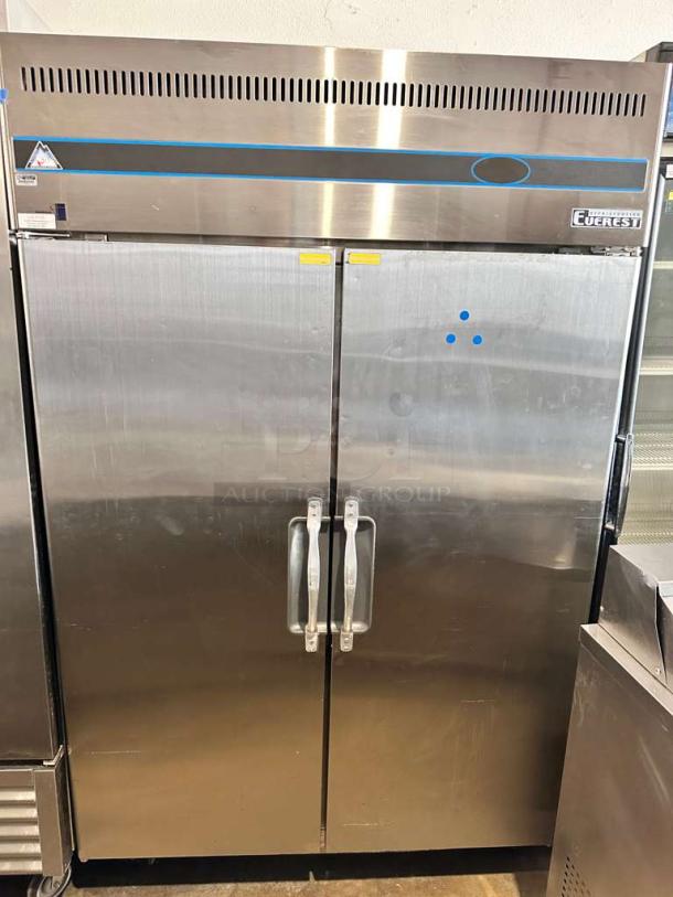 Immaculate Everest ESR2 two-door reach-in refrigerator, stainless steel, 115V, assembled in Korea, fully tested and working.