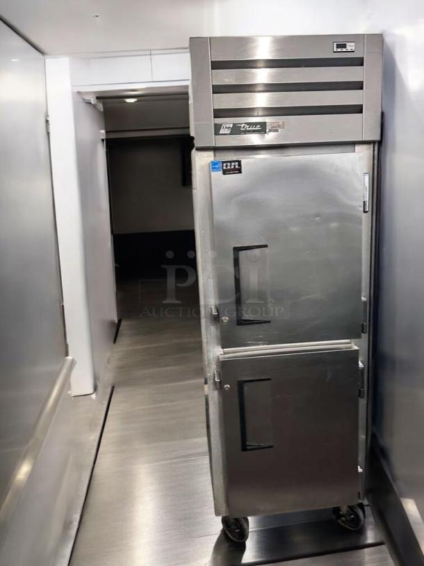 True GDM-43EM two-door commercial display refrigerator, pristine condition, fully tested, 115V, stainless steel finish.